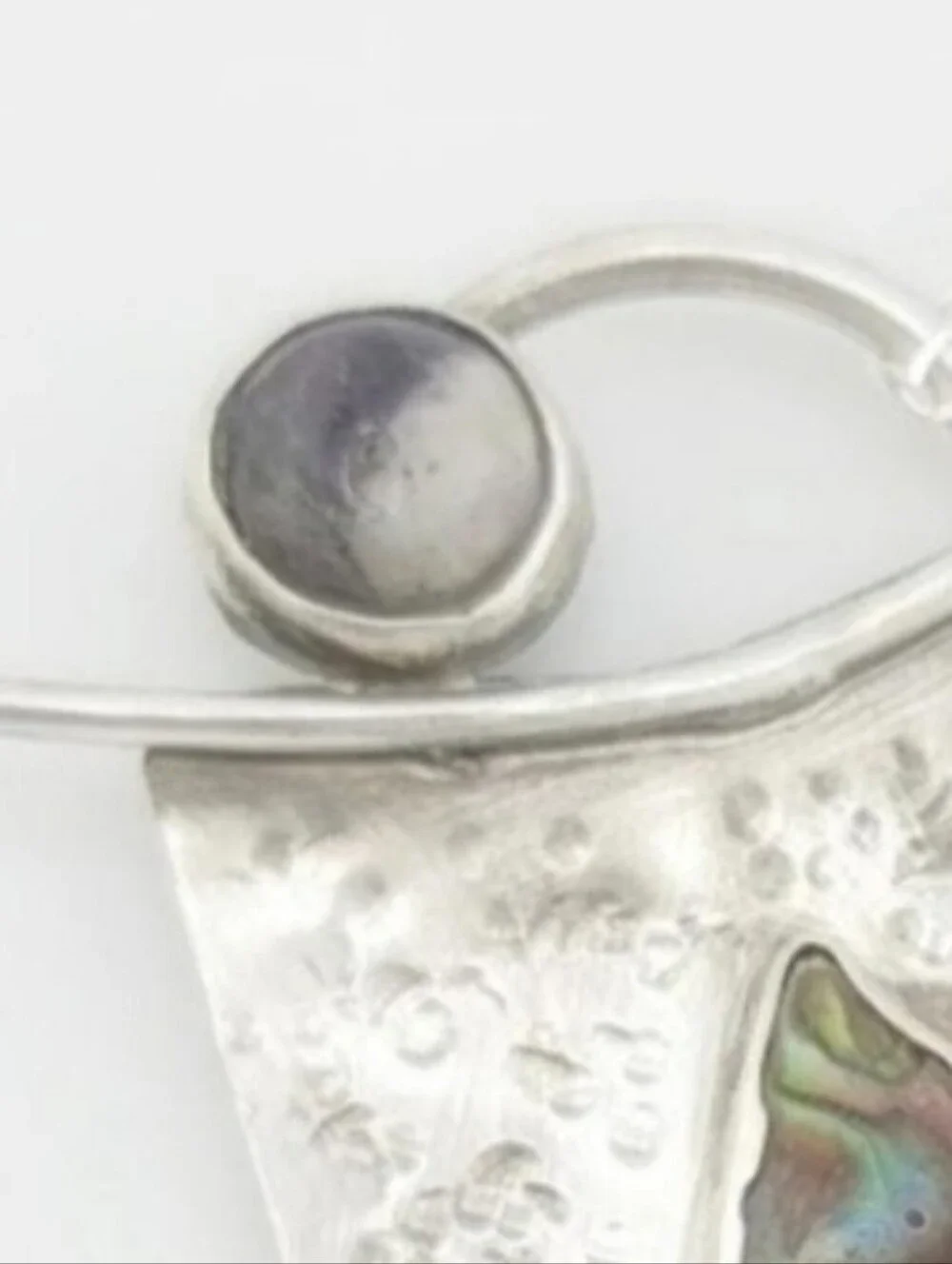 ABALON ABSTRACT AMETHYST PENDANT HANDMADE IN STERLING SILVER METAL W/ SS CHAIN